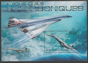 Burundi 2012 Supersonic Aircraft perf souvenir sheet containing 1 value unmounted mint.