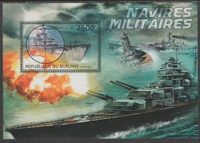 Burundi 2012 Military Ships perf souvenir sheet containing 1 value unmounted mint.