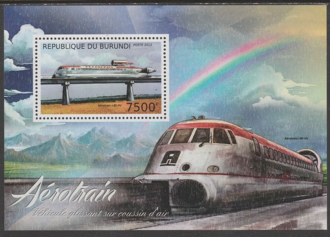 Burundi 2012 Aero Trains perf souvenir sheet containing 1 value unmounted mint.