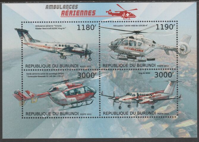 Burundi 2012 Air Ambulances perf sheetlet containing 4 values unmounted mint.