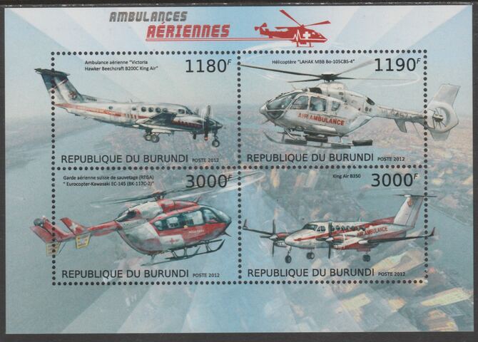 Burundi 2012 Air Ambulances perf sheetlet containing 4 values unmounted mint.