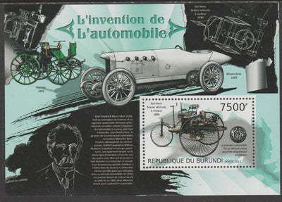 Burundi 2012 Invention of the Automobile perf souvenir sheet containing 1 value unmounted mint.