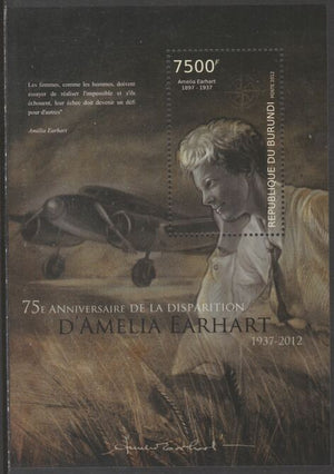 Burundi 2012 Amelia Earhart perf souvenir sheet containing 1 value unmounted mint.