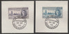 Falkland Islands Dependencies 1946 KG6 Victory set of 2 each on individual piece cancelled with full strike of Madame Joseph forged postmark type 158