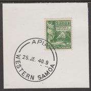Samoa 1921 Native Hut 1/2d green on piece cancelled with full strike of Madame Joseph forged postmark type 376