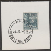 Samoa 1921 Native Hut 2.5d grey-blue on piece cancelled with full strike of Madame Joseph forged postmark type 376
