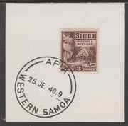 Samoa 1921 Native Hut 3d sepia on piece cancelled with full strike of Madame Joseph forged postmark type 376
