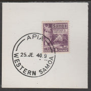 Samoa 1921 Native Hut 4d violet on piece cancelled with full strike of Madame Joseph forged postmark type 376