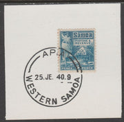 Samoa 1921 Native Hut 5d light blue on piece cancelled with full strike of Madame Joseph forged postmark type 376