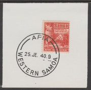 Samoa 1921 Native Hut 1s vermilion on piece cancelled with full strike of Madame Joseph forged postmark type 376