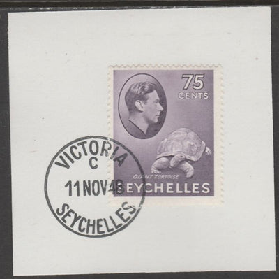 Seychelles 1938 KG6 75c lilac on piece cancelled with full strike of Madame Joseph forged postmark type 389
