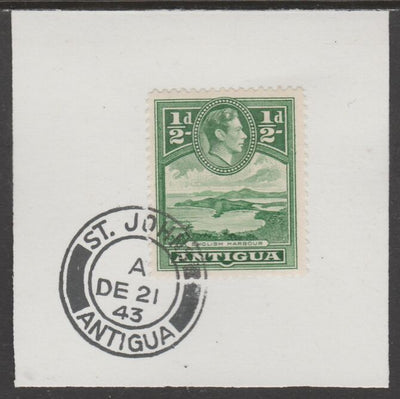 Antigua 1938 KG6 1/2d green on piece with full strike of Madame Joseph forged postmark type 18