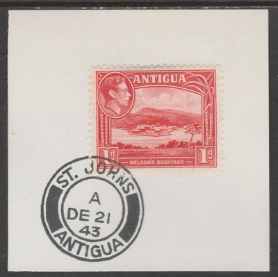 Antigua 1938 KG6 1d scarlet on piece with full strike of Madame Joseph forged postmark type 18