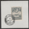Antigua 1938 KG6 2d grey on piece with full strike of Madame Joseph forged postmark type 18