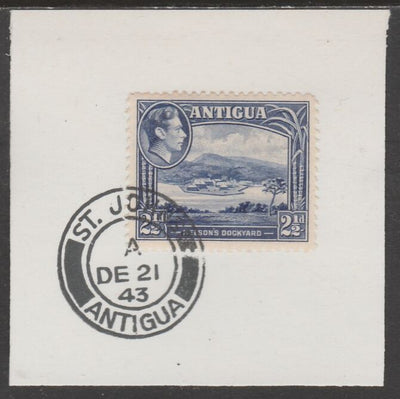 Antigua 1938 KG6 2.5d ultramarine on piece with full strike of Madame Joseph forged postmark type 18