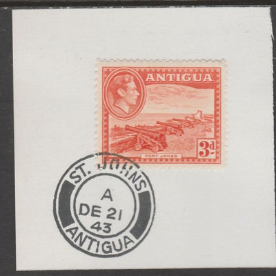 Antigua 1938 KG6 3d orange on piece with full strike of Madame Joseph forged postmark type 18