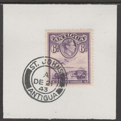 Antigua 1938 KG6 6d violet on piece with full strike of Madame Joseph forged postmark type 18