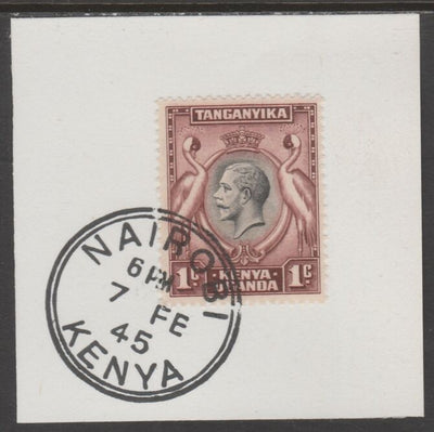 Kenya, Uganda & Tanganyika 1935 KG5 1c black & red-brown on piece cancelled with full strike of Madame Joseph forged postmark type 226