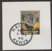 Kenya, Uganda & Tanganyika 1935 KG5 10c black & yellow on piece cancelled with full strike of Madame Joseph forged postmark type 226