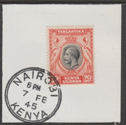 Kenya, Uganda & Tanganyika 1935 KG5 20c black & orange on piece cancelled with full strike of Madame Joseph forged postmark type 226