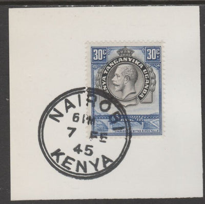 Kenya, Uganda & Tanganyika 1935 KG5 30c black & blue on piece cancelled with full strike of Madame Joseph forged postmark type 226