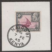 Kenya, Uganda & Tanganyika 1935 KG5 50c purple & black on piece cancelled with full strike of Madame Joseph forged postmark type 226