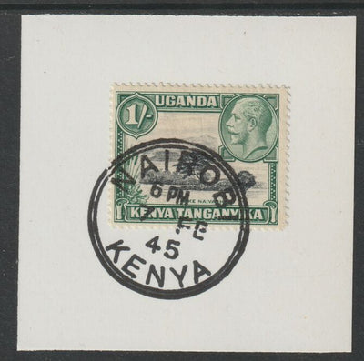 Kenya, Uganda & Tanganyika 1935 KG5 1s black & green on piece cancelled with full strike of Madame Joseph forged postmark type 226