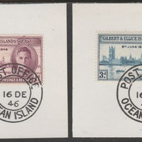 Gilbert & Ellice Islands 1946 KG6 Victory set of 2 each on individual piece cancelled with full strike of Madame Joseph forged postmark type 193