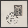 Sarawak 1934 Sir Charles Brooke 2c black on piece cancelled with full strike of Madame Joseph forged postmark type 378