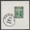Sarawak 1934 Sir Charles Brooke 3c green on piece cancelled with full strike of Madame Joseph forged postmark type 378
