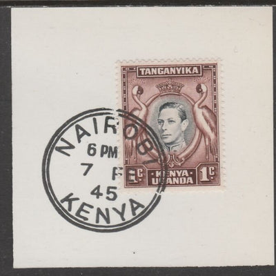 Kenya, Uganda & Tanganyika 1938 KG6 1c black & red-brown on piece cancelled with full strike of Madame Joseph forged postmark type 226