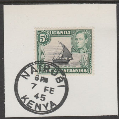 Kenya, Uganda & Tanganyika 1938 KG6 5c black & green on piece cancelled with full strike of Madame Joseph forged postmark type 226