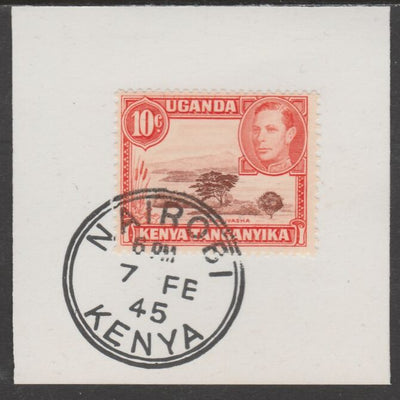 Kenya, Uganda & Tanganyika 1938 KG6 10c,red-brown & orange on piece cancelled with full strike of Madame Joseph forged postmark type 226