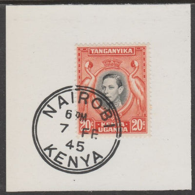 Kenya, Uganda & Tanganyika 1938 KG6 20c,black & orange on piece cancelled with full strike of Madame Joseph forged postmark type 226