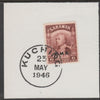 Sarawak 1945 BMA overprint on Sir Charles Brooke 6c on piece cancelled with full strike of Madame Joseph forged postmark type 378