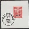 Sarawak 1945 BMA overprint on Sir Charles Brooke 10c on piece cancelled with full strike of Madame Joseph forged postmark type 378