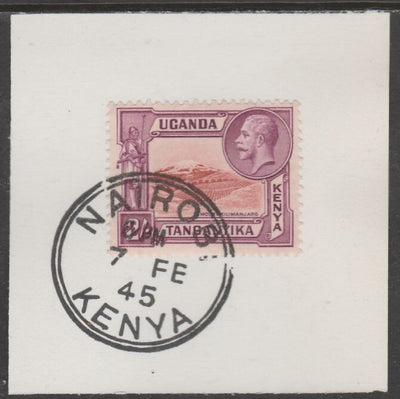 Kenya, Uganda & Tanganyika 1935 KG5 2s lake & purple on piece cancelled with full strike of Madame Joseph forged postmark type 226