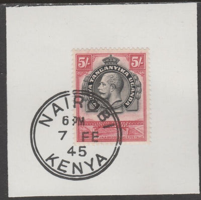 Kenya, Uganda & Tanganyika 1935 KG5 5s black & carmine on piece cancelled with full strike of Madame Joseph forged postmark type 226