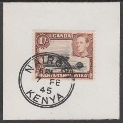 Kenya, Uganda & Tanganyika 1938 KG6 1s black & brown on piece cancelled with full strike of Madame Joseph forged postmark type 226