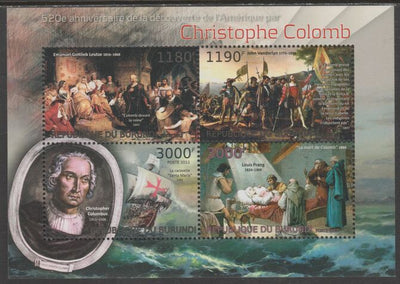 Burundi 2012 Christopher Columbus 350th Anniversary perf sheetlet,containing 4 values unmounted mint.