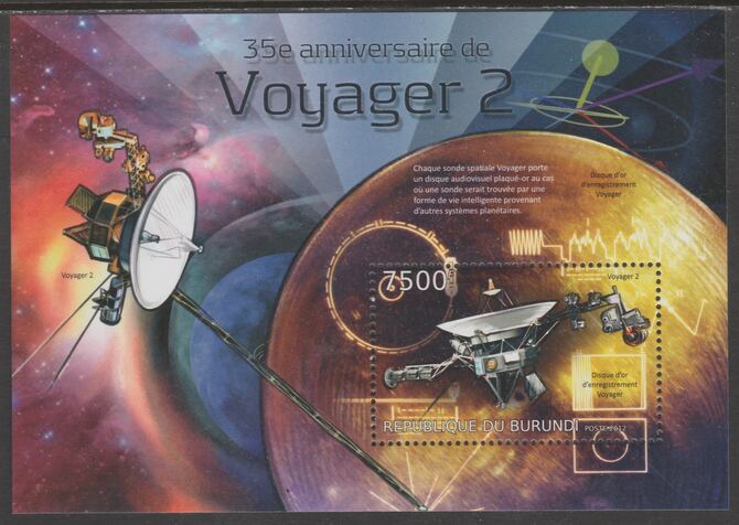 Burundi 2012 Voyager 2 perf souvenir sheet,containing 1 value unmounted mint.