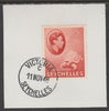 Seychelles 1938 KG6 15c brown-carmine on piece cancelled with full strike of Madame Joseph forged postmark type 389