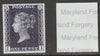 Great Britain 1840 QV 1d black imperf 'Maryland' forgery unused- the word Forgery is printed on the back and comes on a presentation card with descriptive notes