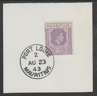 Mauritius 1938 KG6 5c slate-lilac on piece cancelled with full strike of Madame Joseph forged postmark type 255