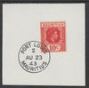 Mauritius 1938 KG6 10c rose-red on piece cancelled with full strike of Madame Joseph forged postmark type 255