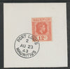 Mauritius 1938 KG6 12c salmon on piece cancelled with full strike of Madame Joseph forged postmark type 255