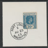 Mauritius 1938 KG6 20c blue on piece cancelled with full strike of Madame Joseph forged postmark type 255