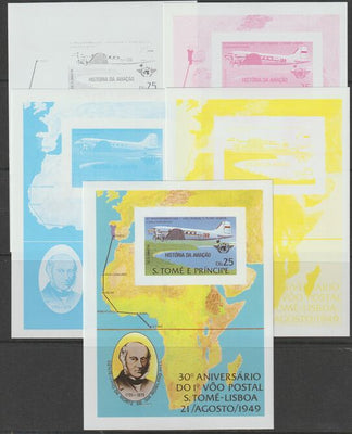 St Thomas & Prince Islands 1979 Rowland Hill (Dakota DC-3) the set of 5 imperf progressive proofs comprising the 4 individual colours plus all 4-colour composite,,unmounted mint