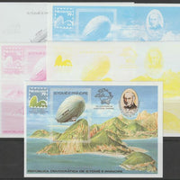 St Thomas & Prince Islands 1979 Rowland Hill (Brasiliana & Zeppelin) m/sheet the set of 5 imperf progressive proofs comprising the 4 individual colours plus all 4-colour composite,,unmounted mint