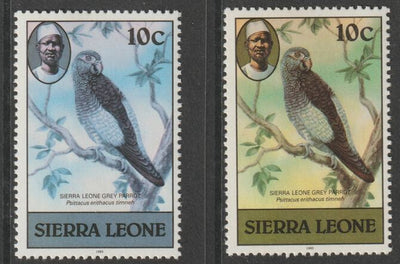 Sierra Leone 1983 Grey Parrot 10c (with 1983 imprint) two good shades both unmounted mint SG 765